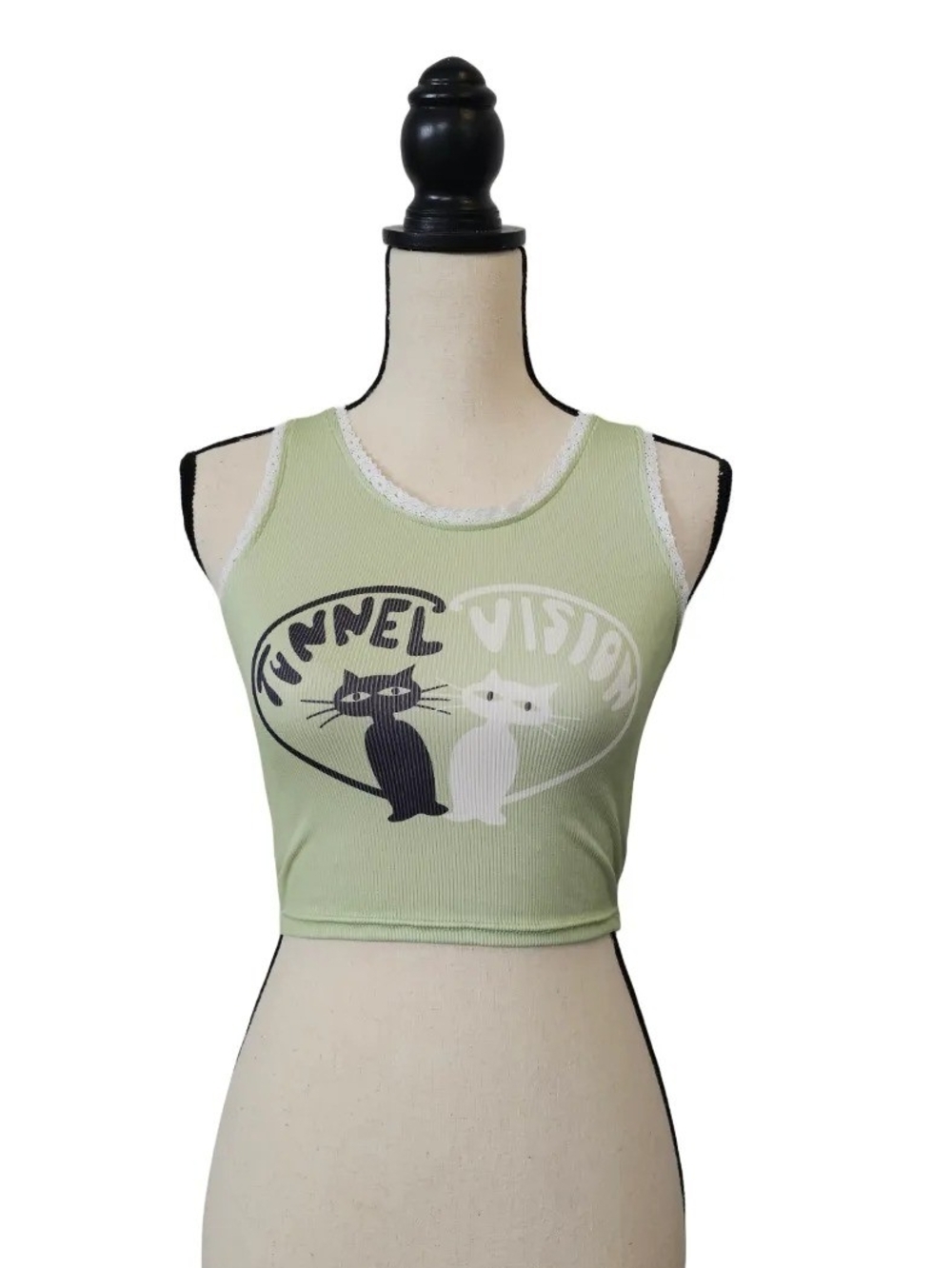 Tunnel Vision Green Ribbed Cat Crop Top
